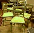 Set of Five Paint Decorated Windsor Dining Chairs with Woven Rush Seats