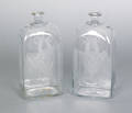 Pair of Stiegel type etched colorless glass bottles ca 1800