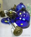 Near Pair of Cobalt Blown Glass Hanging Lamp Shades