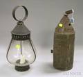 Pierced Tin Candle Lantern and an Iron and Glass Lantern