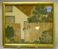 Framed 19th Century Watercolor Depicting Two Sisters at Fenced Yard Gate