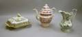 English Transfer Decorated Staffordshire Coffeepot Covered Vegetable Dish and Pitcher