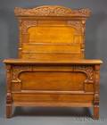 Late Victorian Carved Oak Bed