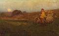 AngloAmerican School 19th20th Century Boy with Flock of Sheep at Sunset