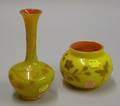 European Yellow over Pink Enameled Cased Glass Vase and Bowl