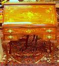 Frenchstyle Marquetry and Inlaid Mahogany Veneer Ladys Slantlid Serpentine Writing Desk