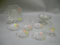 Six Pieces of Colorless Lacy Pressed Glass Tableware a Pattern Glass Compote and a Stem
