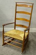 Shaker Production Maple Armrocker with Woven Rush Seat