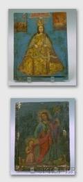 Painted Doublesided Tin Icon Depicting the Madonna and ChildJohn the Baptist with Christ Child