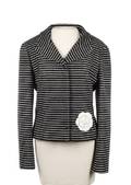 Chanel Black  White Striped Blazer Flower Detail