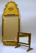 Gold Painted Rococostyle Mirror and a Small Mahogany Dressing Mirror on Stand
