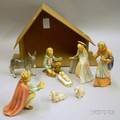 Eightpiece Hummel Ceramic Figural Nativity Set with Wooden Stable