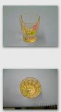 French Colorless Faceted Cut Crystal Reflecting Tumbler with Gilt and Polychrome Rose Medallion Inset Foot