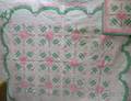 Pink and Green Cotton Floral Appliqued Quilt with Sham