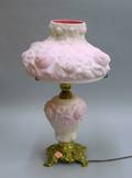 Art Nouveau Cased Glass Rose Decorated Lamp Shade and Base