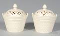 Two Similar Creamware Pots and Covers