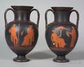 Pair of Wedgwood Encaustic Decorated Black Basalt Vases