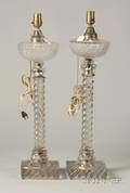 Pair of Molded Colorless Glass Banquet Oil Lampbases