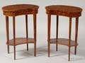 Pair of Edwardian Boxwood and Harewood Inlaid Mahogany Side Tables