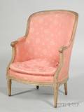 Louis XVI Gray Painted Beechwood Bergere en Cabriolet