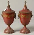 Pair of French Red Tole Urns