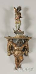 Two Venetianstyle Giltwood and Paint Decorated Figural Architectural Elements