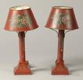 Pair of French Red Tole Lamps