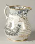 Large English Pearlware Transferprinted Presentation Pitcher