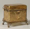 Continental Enamel Decorated and Amber Glass Jewelry Box