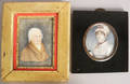 Two miniature watercolor portraits of a man and woman