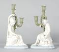 Pair of Modern Wedgwood Three Color Jasper Figural Candlesticks