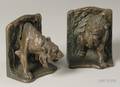 Pair of Bradley and Hubbard Cast Iron and Patinated Spelter Big Cat Bookends