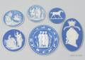 Six Wedgwood Dark Blue Jasper Dip Polished Edge Medallions
