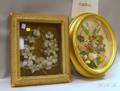 Three Victorian Framed Hair Feather and Wax Floral Arrangements