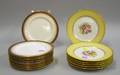 Set of Ten Royal Doulton Porcelain Plates and a Set of Six French Handpainted Porcelain Plates