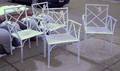 Set of Four Whitepainted Metal Faux Bamboo Patio Armchairs