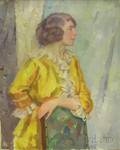 Unframed Oil on Canvas Portrait of a Woman in Yellow