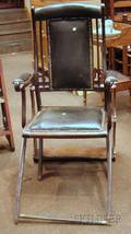 Edwardian Leather Upholstered Beechwood Folding Campaign Chair