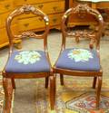 Pair of Victorian Needlepoint Upholstered Carved Walnut Parlor Side Chairs