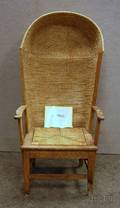 Pair of Woven Grass and Oak Porters Chairs