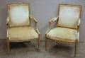 Pair of Louis XVI Style Upholstered Carved and Painted Bergere