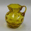 Late Victorian Amber Thumbprint Pattern Glass Pitcher