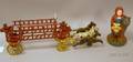 Painted Cast Iron Red Riding Hood and Wolf Still Bank and a Painted Cast Iron Fire Department Horsedrawn Ladder Wagon Toy