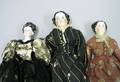 Three Black Haired China Shoulder Head Dolls