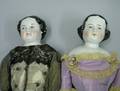 Two Black Haired China Shoulder Head Dolls