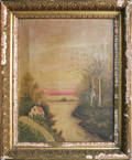 Oil on canvas primitive landscape signed Clew 1923