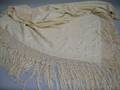 Chinese Embroidered Cream Silk Fringed Piano Shawl