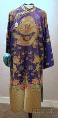 Blue Silk and Metallic Thread Embroidered Chinese Dragon Robe