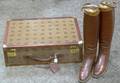 Pair of Leather Riding Boots and a Hermes Canvas and Leather Valise