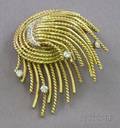 14kt Gold and Diamond Wiretwist Brooch wd 2 in
